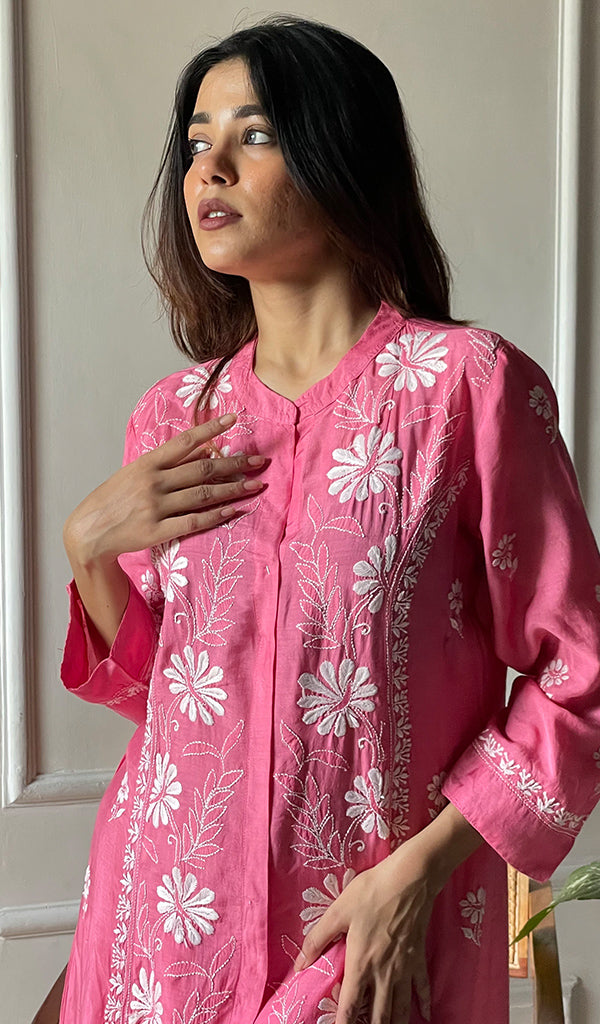 Women's Lakhnavi Handcrafted Cotton Chikankari Kurta And Palazzo Set - HONC0289195