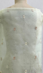 Women's Lakhnavi Handcrafted Pure Organza Chikankari Unstitched Kurta And Dupatta Set- HONC0213073