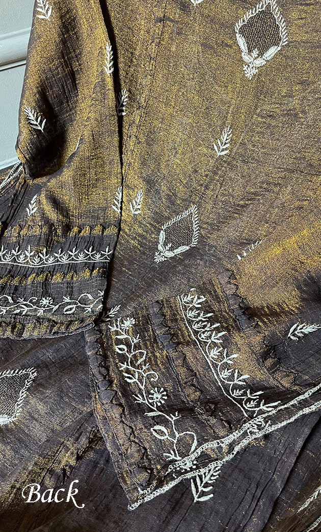 Women's Lakhnavi Handcrafted Tissue Chanderi Semi - Stitched Chikankari Kurta Dupatta Set - HONC0271314