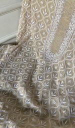 Load image into Gallery viewer, Lucknowi Handcrafted Tissue Chanderi Chikankari Unstitched Unisex Kurta Fabric - HONC0338778