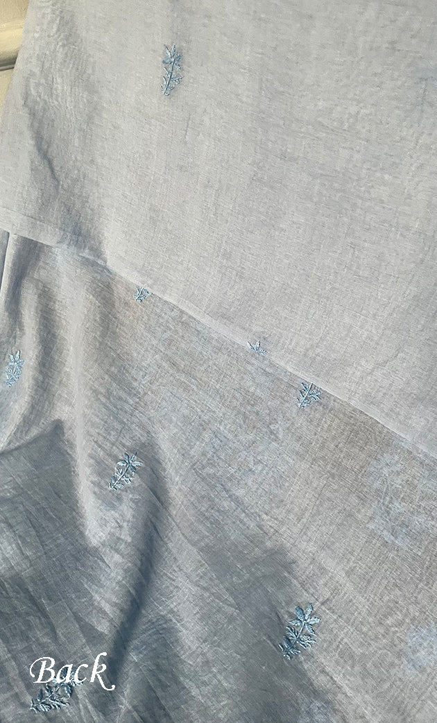 Women's Lakhnavi Handcrafted Mul Chanderi Unstitched Chikankari Full Suit Material - HONC0319533