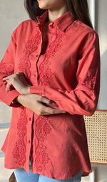 Load image into Gallery viewer, Women&#39;s Lucknowi Handcrafted Slub Cotton Chikankari Top - HONC0299137

