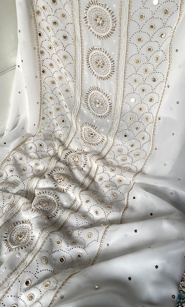 Women's Lucknowi Handcrafted Viscose Georgette Semi - Stitched Chikankari Kurta and Dupatta Set- HONC0328907