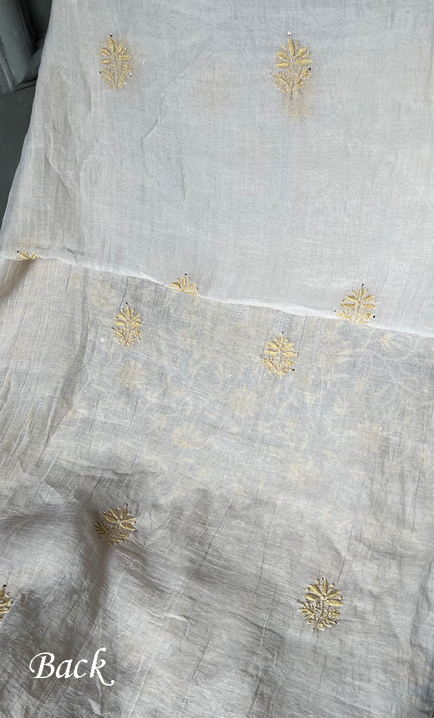 Women's Lakhnavi Handcrafted Mul Chanderi Unstitched Kurta And Dupatta Set- HONC0278949