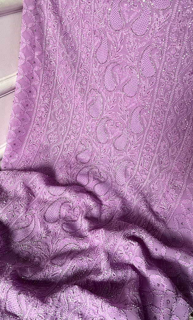 Women's Lakhnavi Handcrafted Viscose Georgette Chikankari Full Suit Material - HONC0299906