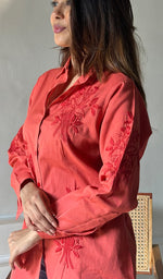 Load image into Gallery viewer, Women&#39;s Lucknowi Handcrafted Slub Cotton Chikankari Top - HONC0299142
