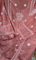 Load image into Gallery viewer, Women&#39;s Lakhnavi Handcrafted Mul Chanderi Chikankari Semi - Stitched Kurta Dupatta Set - HONC0301238
