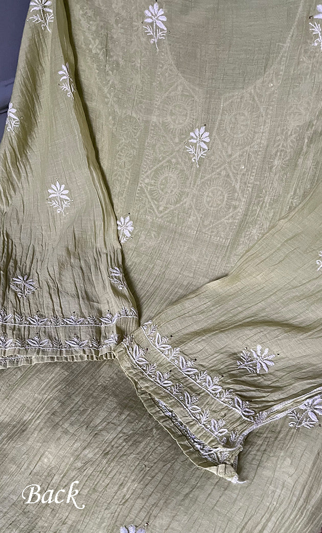 Women's Lakhnavi Handcrafted Mul Chanderi Semi - Stitched Kurta And Dupatta Set - HONC0270073