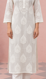 Pakeezah Women's Lucknowi Handcrafted Cotton Chikankari Kurti - HONC0229702