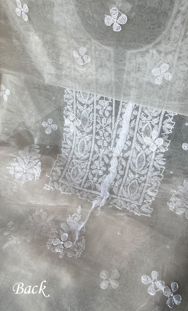 Women's Lakhnavi Handcrafted Organza Chikankari Unstitched Full Suit Material - HONC0284619