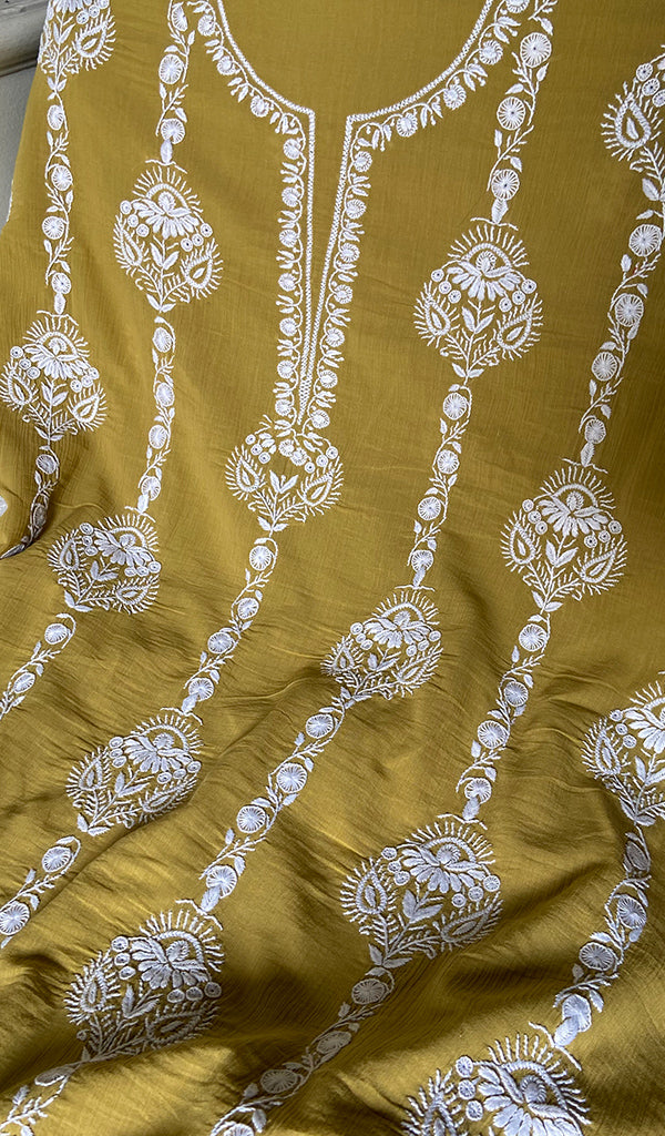 Women's Lakhnavi Handcrafted Cotton Unstitched Kurta And Dupatta Set - HONC0362874