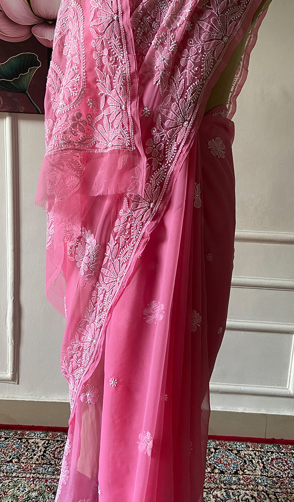 Samaira Women's Lucknowi Handcrafted Faux-Georgette Chikankari Saree - HONC0348736