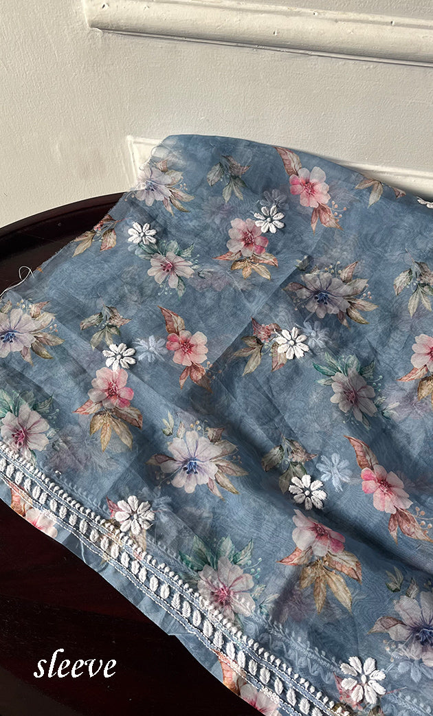 Disha Women's Lakhnavi Handcrafted Organza Chikankari Unstitched Kurti Fabric - HONC0332154