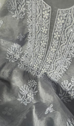 将图像加载到图库查看器中， Women&#39;s Lakhnavi Handcrafted Organza Chikankari Unstitched Full Suit Material - HONC0250851
