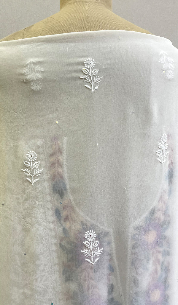 Women's Lakhnavi Handcrafted Pure Silk Georgette Chikankari Kurta And Dupatta Set- HONC0209420