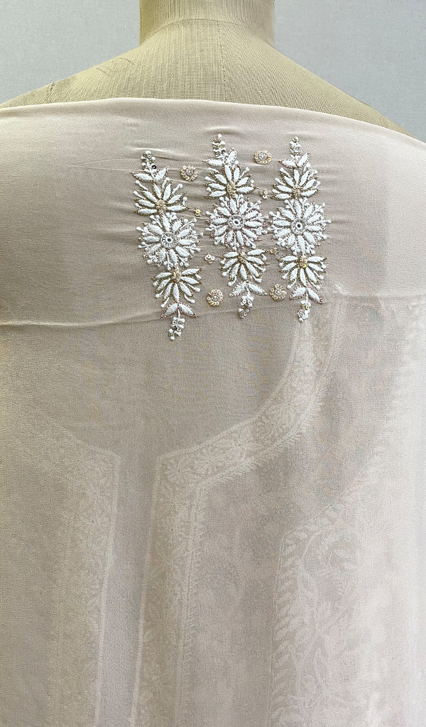 Women's Lakhnavi Handcrafted Pure Silk Georgette Chikankari Kurta And Dupatta Set - HONC0166895