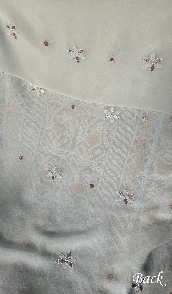 Women's Lakhnavi Handcrafted Viscose Georgette Chikankari Full Suit Material - HONC0270927