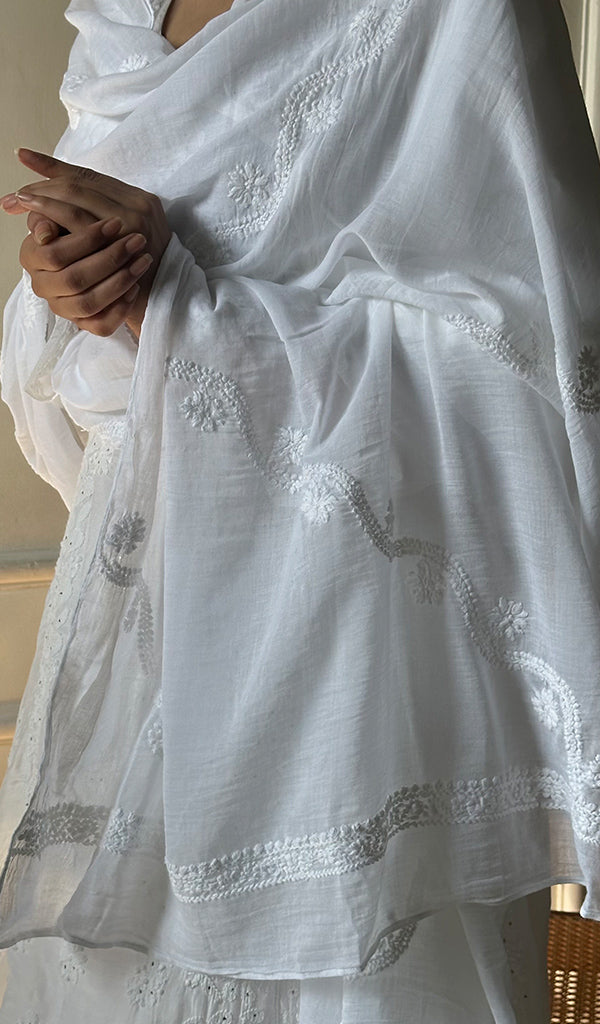 Women's Lucknowi Handcrafted Cotton Chikankari Dupatta - HONC0224346