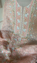 Load image into Gallery viewer, Women's Lakhnavi Handcrafted Pure Organza Chikankari Unstitched Kurta And Dupatta Set- HONC0360919