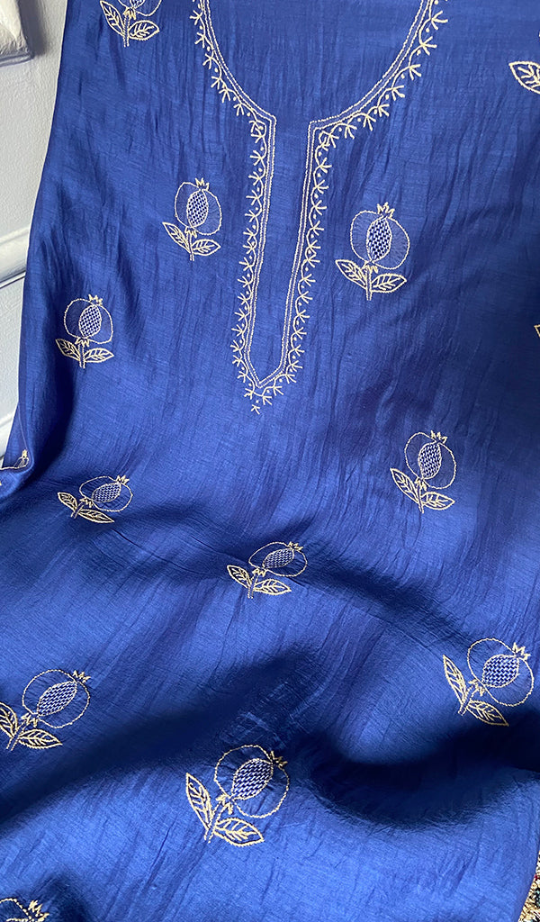 ‹› Women's Lakhnavi Handcrafted Mul Chanderi Unstitched Chikankari Full Suit Material - HONC0345266
