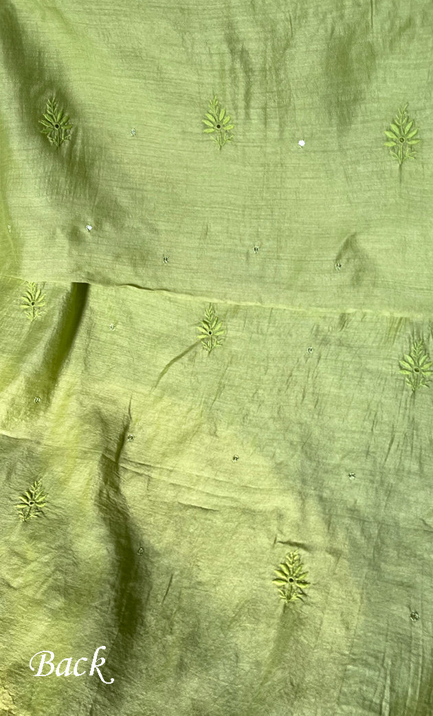 Women's Lakhnavi Handcrafted Munga Silk Chikankari Kurta And Dupatta Set- HONC0278846