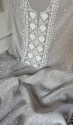 Load image into Gallery viewer, Jazba Women's Lakhnavi Handcrafted Mul Chanderi Unstitched Kurta And Dupatta Set - HONC0353212