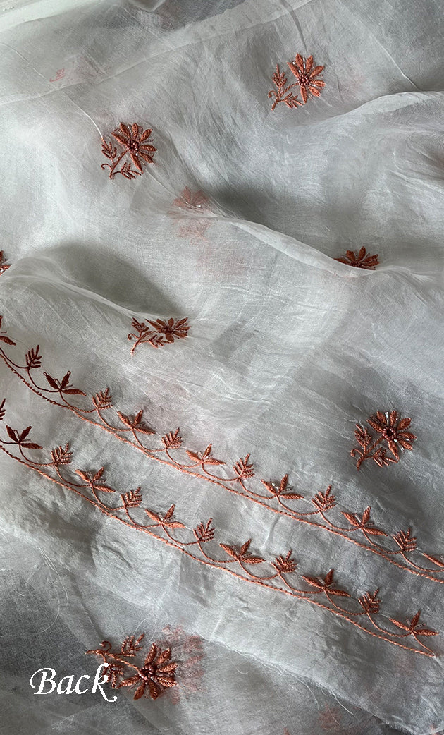Women's Lakhnavi Handcrafted Pure Organza Chikankari Unstitched Kurta And Dupatta Set- HONC0271902
