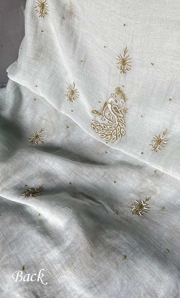 Women's Lakhnavi Handcrafted Mul Chanderi Unstitched Kurta And Dupatta Set- HONC0312985