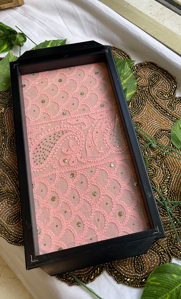 Handcrafted Chikankari Tray with Two Coasters – Wooden Frame - HONC0295544