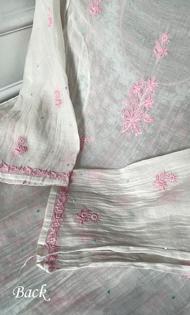 Saziya Women's Lakhnavi Handcrafted Mul Chanderi Semi - Stitched Kurta And Dupatta Set - HONC0311488