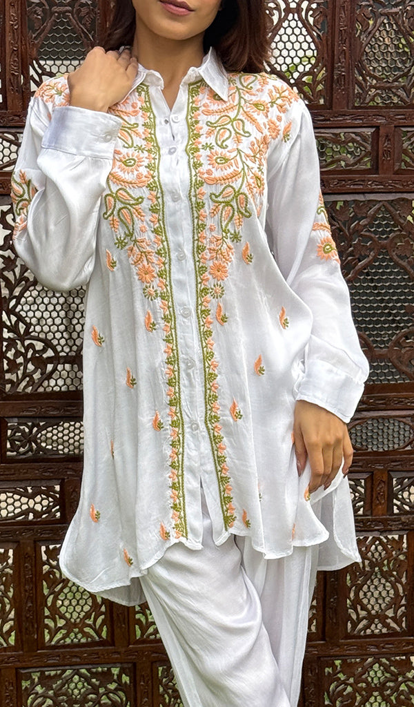 Women's Lakhnavi Handcrafted Modal Cotton Chikankari Kurta And Palazzo Set - HONC0244585
