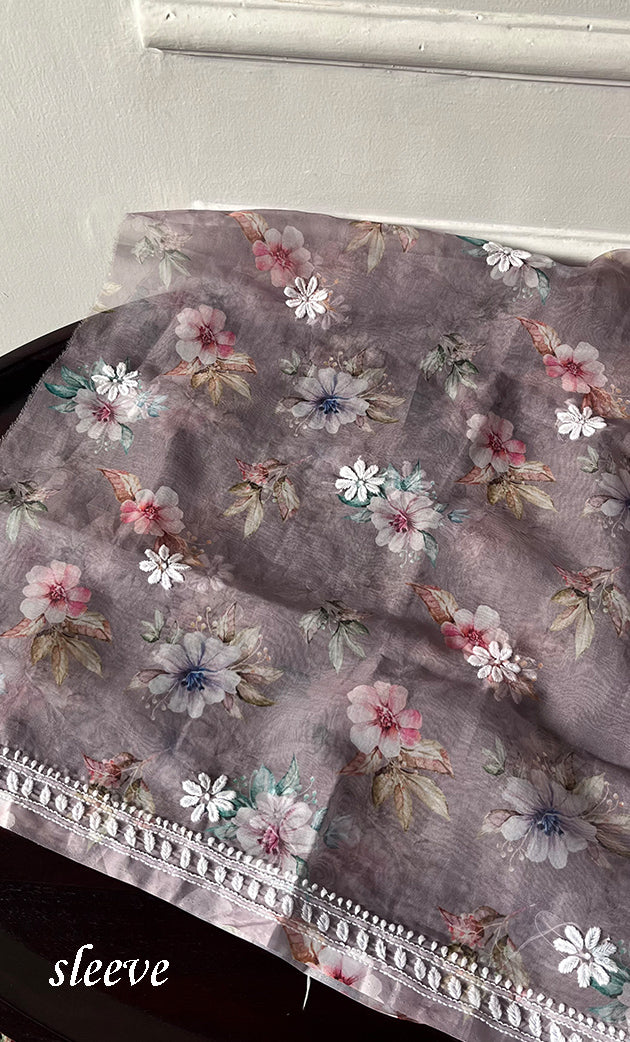 Disha Women's Lakhnavi Handcrafted Organza Chikankari Unstitched Kurti Fabric - HONC0332145