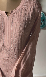 将图像加载到图库查看器中， Yusra Women's Lakhnavi Handcrafted Viscose Georgette Chikankari Kurti- HONC0333808