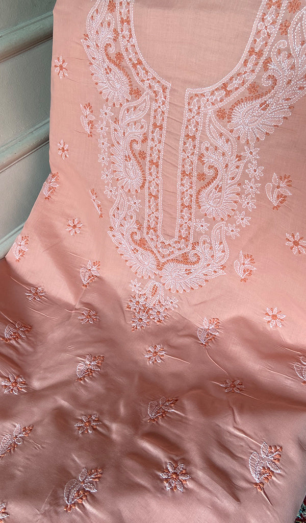 Women's Lakhnavi Handcrafted Unstitched Cotton Chikankari Suit Material - HONC0364003