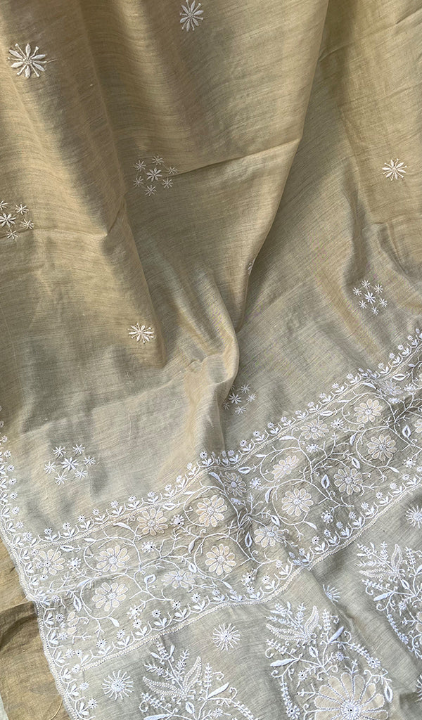 Women's Lakhnavi Handcrafted Munga Silk Chikankari Saree - HONC0266958