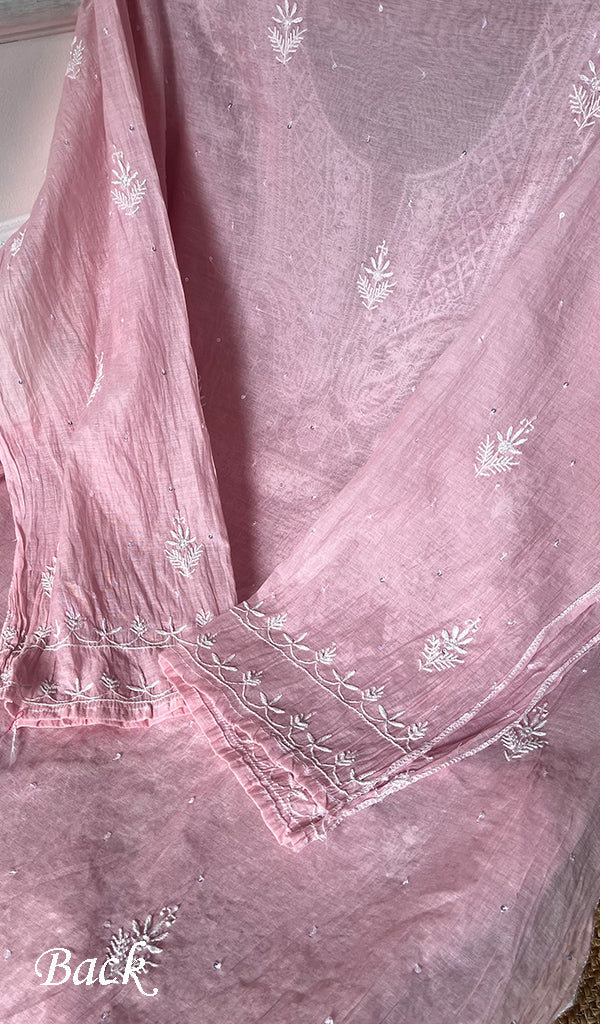 Women's Lakhnavi Handcrafted Mul Chanderi Semi - Stitched Kurta And Dupatta Set - HONC0277646