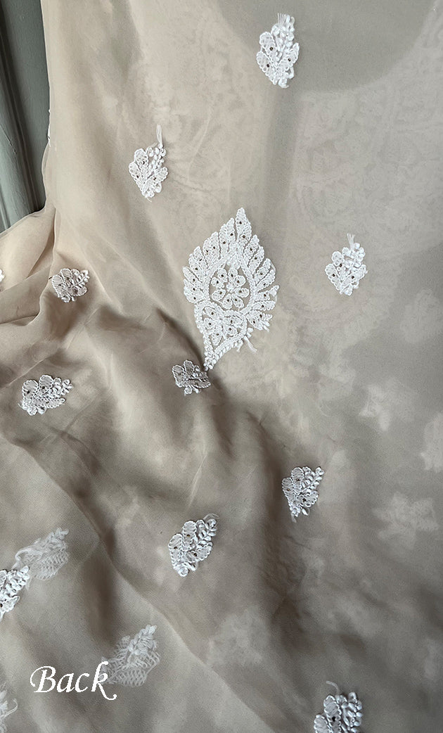 Women's Lakhnavi Handcrafted Unstitched Faux-Georgette Chikankari Suit Material - HONC0263063