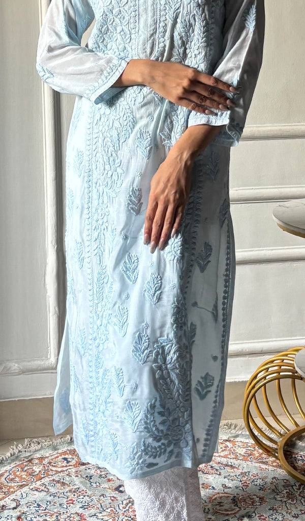 Women's Lakhnavi Handcrafted Muslin Chikankari Kurti - HONC0337465