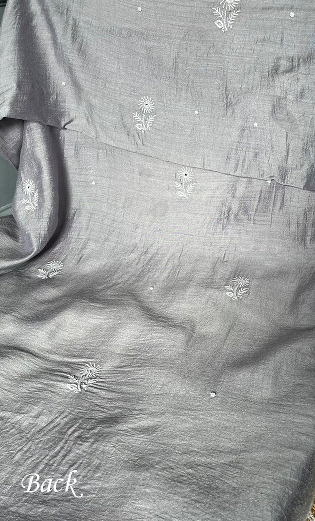 Women's Lakhnavi Handcrafted Munga Silk Chikankari Kurta And Dupatta Set- HONC0280262