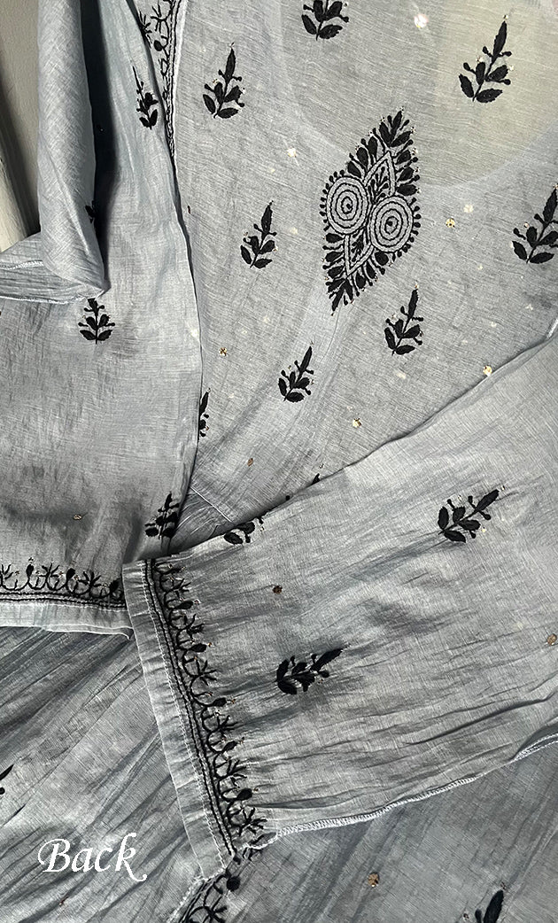Women's Lakhnavi Handcrafted Mul Chanderi Semi - Stitched Kurta And Dupatta Set - HONC0270071