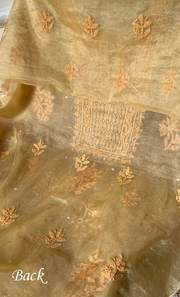 Women's Lakhnavi Handcrafted Organza Chikankari Unstitched Full Suit Material - HONC0271204