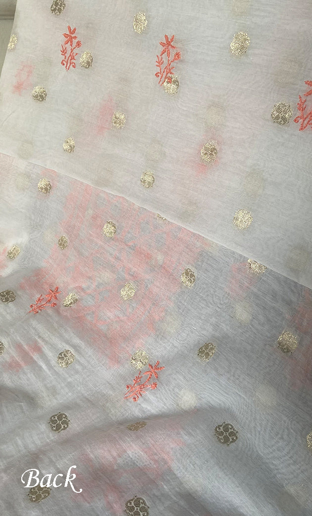 Women's Lakhnavi Handcrafted Mul Chanderi Unstitched Kurta And Dupatta Set- HONC0314072
