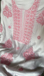 Load image into Gallery viewer, Women's Lakhnavi Handcrafted Modal Cotton Unstitched Chikankari Kurta Dupatta Set - HONC0334626