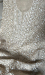 Load image into Gallery viewer, Women's Lakhnavi Handcrafted Unstitched Munga Silk Chikankari Kurta And Dupatta Set- HONC0337754