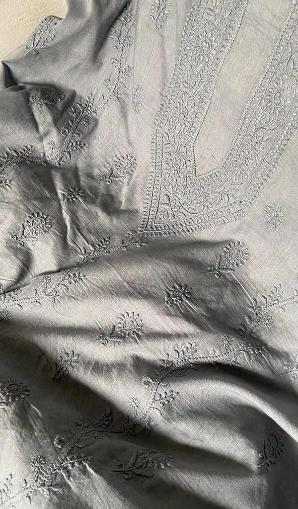 Women's Lakhnavi Handcrafted Unstitched Cotton Chikankari Kurta Dupatta Set - HONC0362877