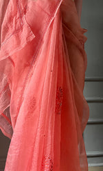 Load image into Gallery viewer, Women&#39;s Lucknowi Handcrafted Pure Organza Silk Chikankari Saree - HONC0297168
