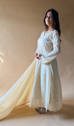 Load image into Gallery viewer, Laiba Women's Lucknowi Handcrafted Mul Chanderi Stitched Chikankari Anarkali , Dupatta With pant Set- HONC0354799