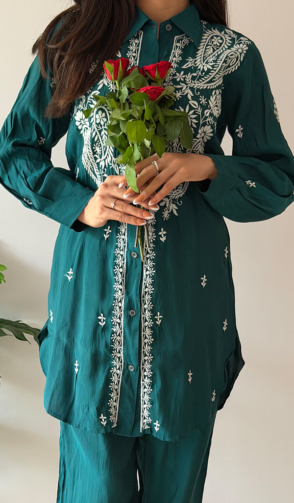 Devanshi Women's Lakhnavi Handcrafted Cotton Chikankari Kurta And Palazzo Set - HONC0358517