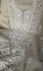 Women's Lakhnavi Handcrafted Tissue Chanderi Unstitched Chikankari Kurta And Dupatta Set - HONC0332771