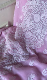 将图像加载到图库查看器中， Women's Lucknowi Handcrafted Faux-Georgette Unstitched Chikankari Suit Material - HONC0348788